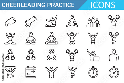 Team Cheerleading Training Outline Icons Set