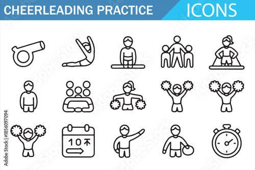 Cheerleading Sport Practice Icons for Team Training