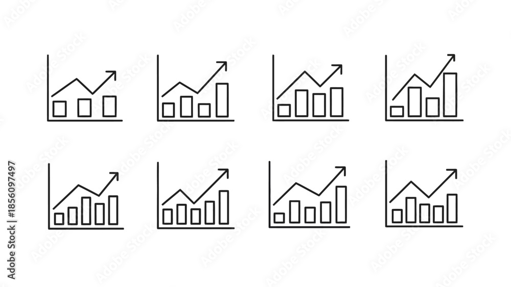 Fototapeta premium Vector illustration of a 3d business graph icon with an arrow on a white background featuring a residential house building symbol for real estate property and home construction design