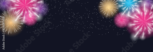 Colorful fireworks exploding in a starry night sky illustration.