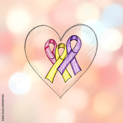 Heart Shape Made of Colorful Cancer Awareness Ribbons Showing Love and Compassion