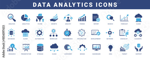 Data analytics icon set , analytics, statistics, charts, dashboard, reports, visualization, business, technology concept icon, Vector illustration  . 