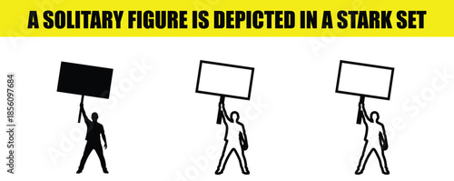 Set of 3 Protester Holding Blank Sign Vector Illustrations