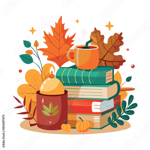 A simple flat vector illustration of pumpkins, squash, acorns, and autumn leaves. A seasonal harvest design perfect for Thanksgiving, fall decor, woodland themes, and cozy rustic backgrounds.
