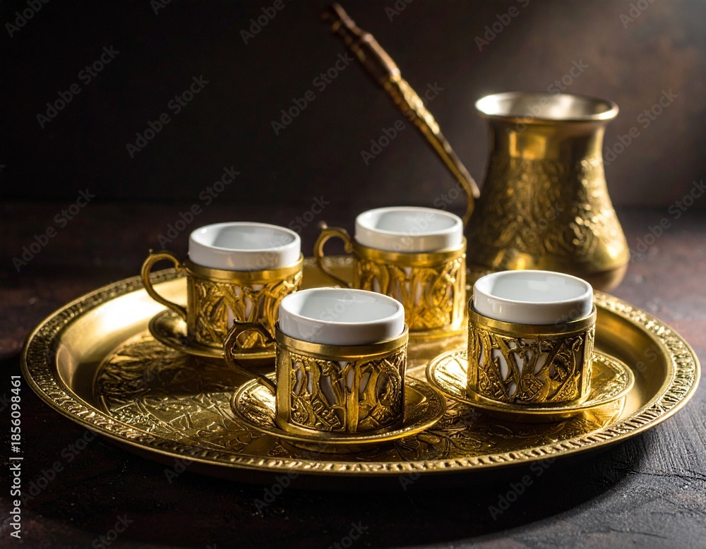 Fototapeta premium High-resolution photo of a Japanese tea ceremony set on a wooden table, natural