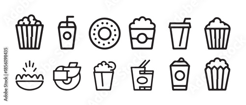 Minimal Line Fast Food and Grocery Icons Set. Black Outline Food Symbols Collection. Vector illustration eps 10