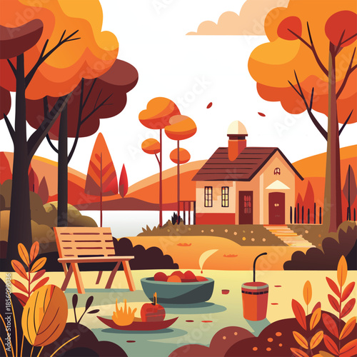 A simple flat vector illustration of pumpkins, squash, acorns, and autumn leaves. A seasonal harvest design perfect for Thanksgiving, fall decor, woodland themes, and cozy rustic backgrounds.
