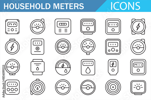 Modern Utility Meter Icons Outline Collection for Smart Systems