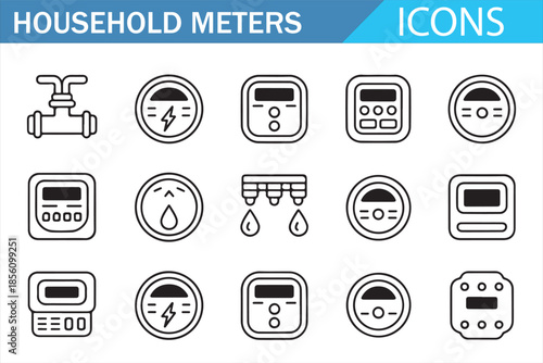 Utility Consumption Meter Line Icons for Smart Infrastructure Design