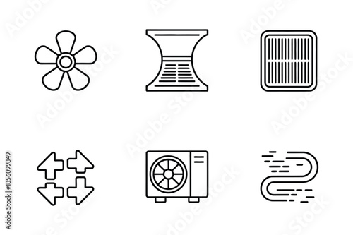 HVAC system and air conditioning ventilation line icons