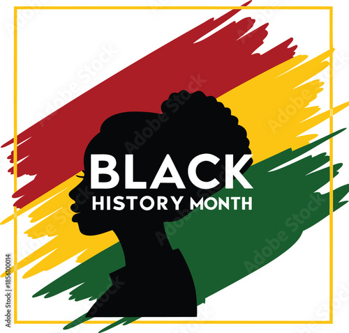 Black history month celebration with african american woman silhouette and colorful brushstrokes