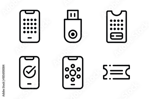 Mobile digital authentication and remote access line icons