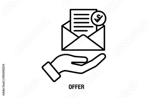 Business offer or job proposal icon with hand and mail