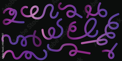 Abstract swirling lines with purple pink gradient on black background