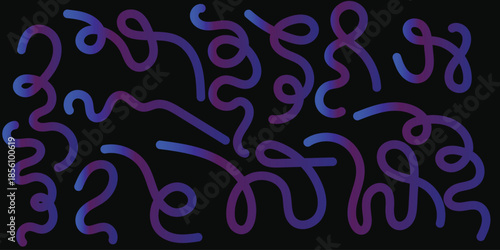 Collection of abstract wavy lines with blue and purple gradient on black background Keywords