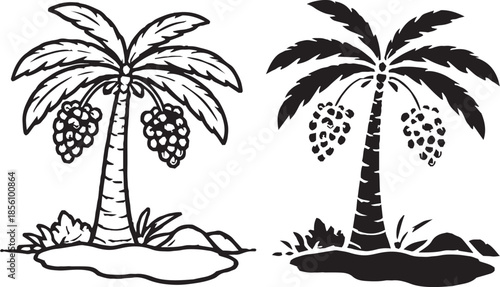 Silhouette of Palm Trees, Perfect for Tropical, Beach, and Nature Themes, Black Silhouette Date Trees