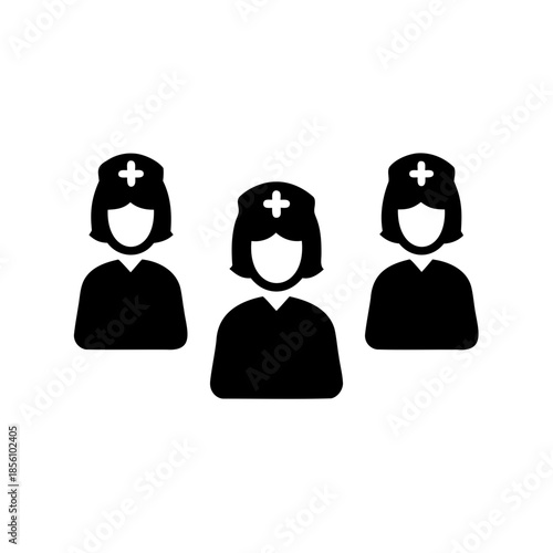 Group of three nurses icon representing healthcare professionals and medical staff teamwork