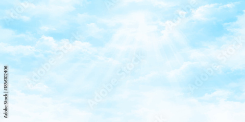 A bright, beautiful blue sky with fluffy white clouds, representing clear summer weather and the high, abstract view of nature's atmosphere