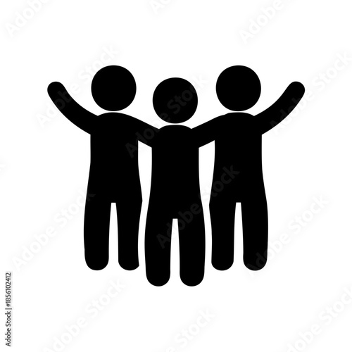 A minimalist icon of three people embracing, representing unity, support, and friendship