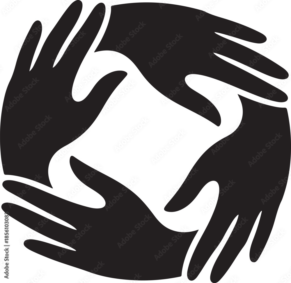 Obraz premium “Decorative SVG silhouette of hands forming a circular bond.”.ai