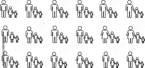 Extensive Collection of Minimalist Family Line Art Icons Featuring Diverse Couples Single Parents Children Pets and Active Daily Lifestyle Parenting Illustrations