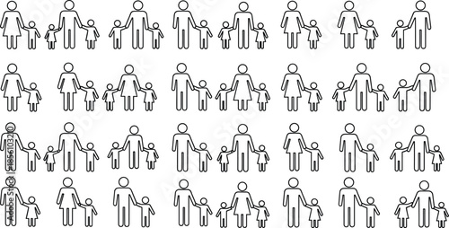 Extensive Vector Bundle of Minimalist Family Line Art Icons Featuring Diverse Couples Single Parents Children Pets and Active Parenting Lifestyle Illustrations