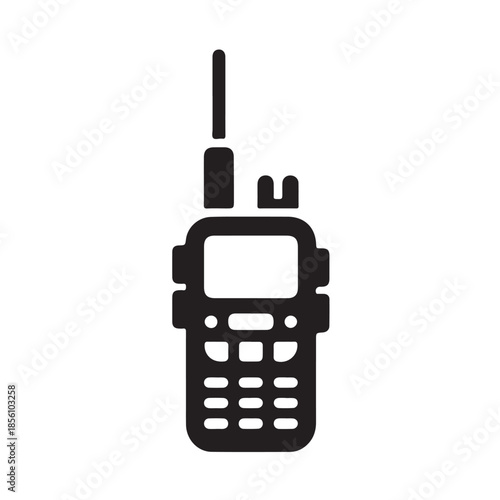 Handheld walkie talkie silhouette with antenna portable radio communication icon