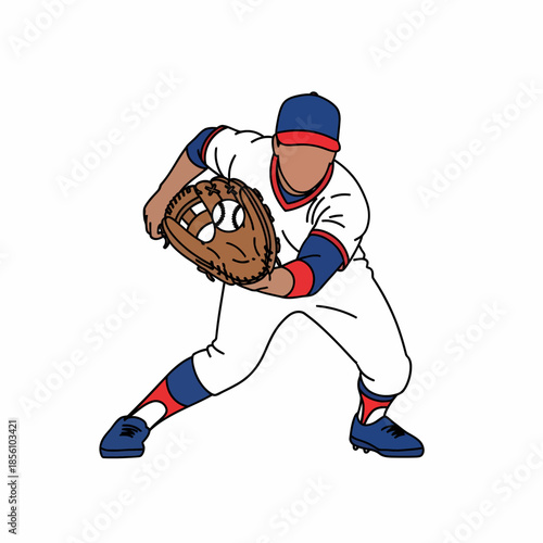 Baseball infielder catching ball with leather glove