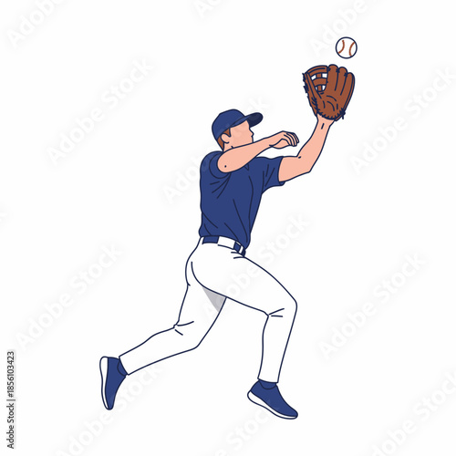 Outfielder jumping to catch baseball in the air