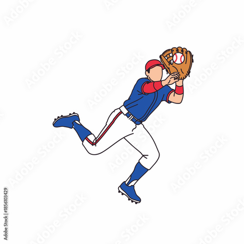 Baseball outfielder diving for spectacular catch action