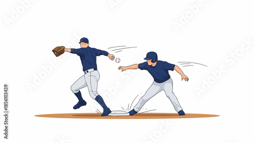 Baseball player sliding into base during close play