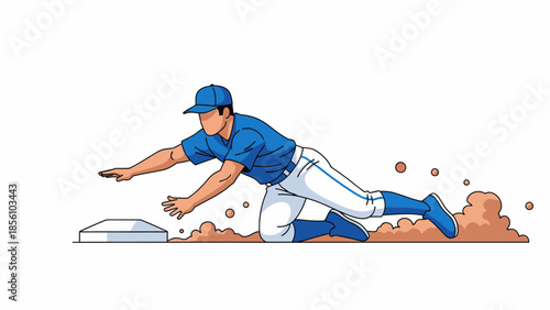 Action shot of baseball player sliding into home plate