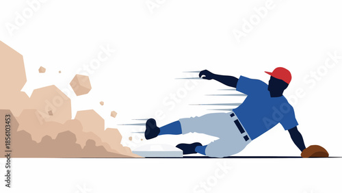 Silhouette of baseball player sliding with dust cloud