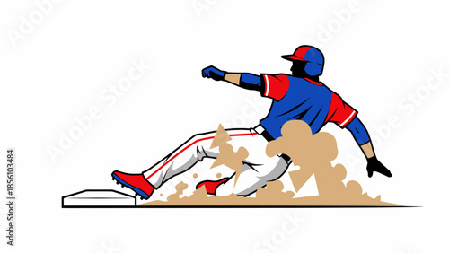 Dynamic slide action of baseball player into base