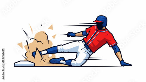 Baseball runner sliding into base with high speed motion