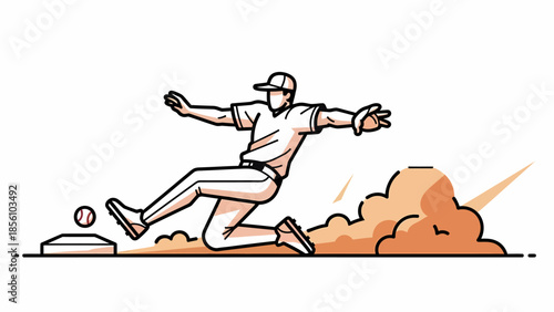Line art illustration of baseball player sliding