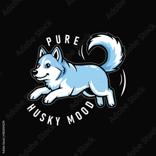 Pure Husky Mood: A happy, cartoon husky dog embodies the essence of pure joy and enthusiasm. Perfect for those who adore the spirit of a playful canine companion.