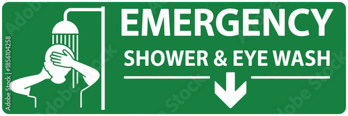 A emergency shower and eye wash station area sign vector, clear visual guide for laboratory safety, hazardous material protection, emergency response, and occupational health awareness.