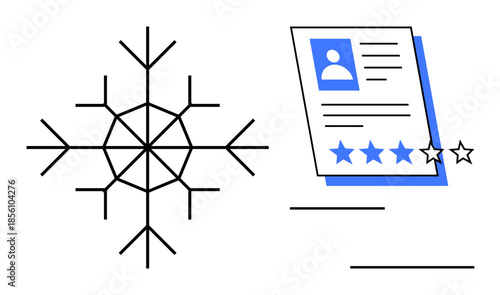 Snowflake next to a profile card with user details and a 4-star rating. Ideal for personalization, customer feedback, quality monitoring, user experience, review analysis, data-driven insights