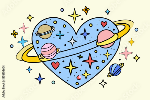 Cosmic heart with planets