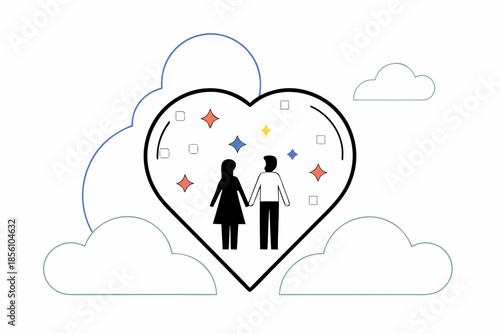 Couple in heart-shaped cloud