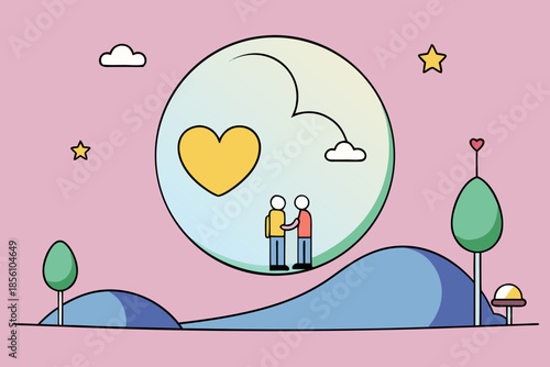 Couple under moonlit sky