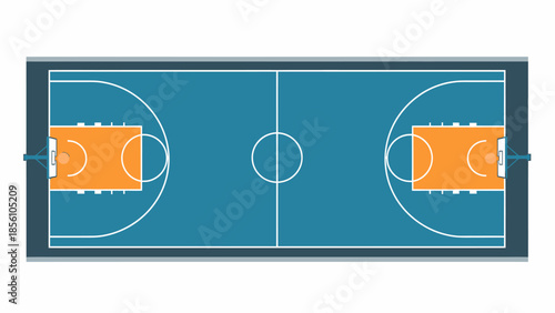Flat Lay Illustration of Full Basketball Court Design