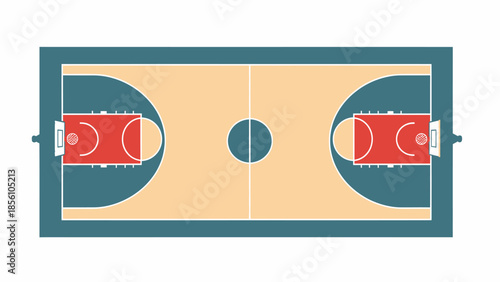 Top View Illustration of Modern Wood Pattern Basketball Court