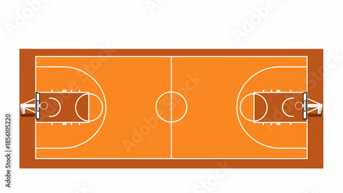 Symmetrical Bird Eye View of Professional Basketball Court