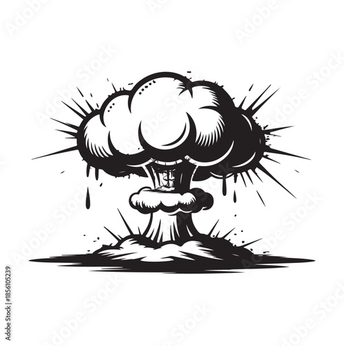 Powerful explosion silhouette with smoke plume and shockwave concept