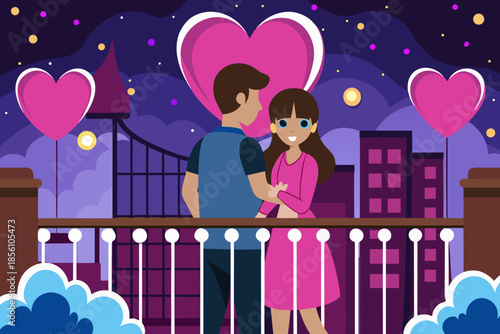 Couple enjoying night on balcony