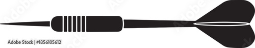 A single black silhouette of a dart with its sharp point, textured barrel, and feathered tail, isolated on a white background also transparent background