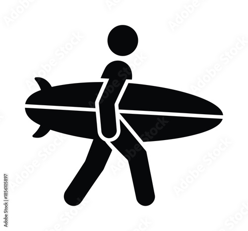 Silhouette of surfer carrying vector surfboard across the beach
