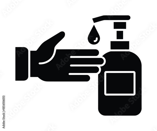 Vector icon shows hand using sanitizer dispenser for cleanliness.